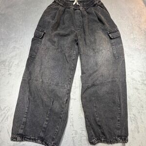 Vintage 90s Seimec Eiea Black Acid Wash Cargo Jeans Wide Leg Skater Pants 28W Md